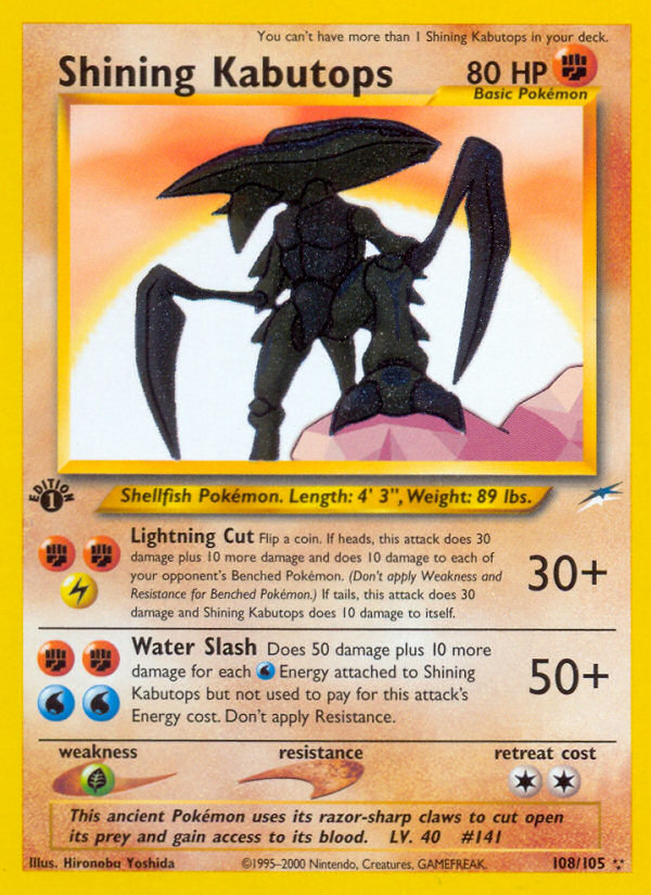 Shining Kabutops 108 Rare Shining card from Neo Destiny
