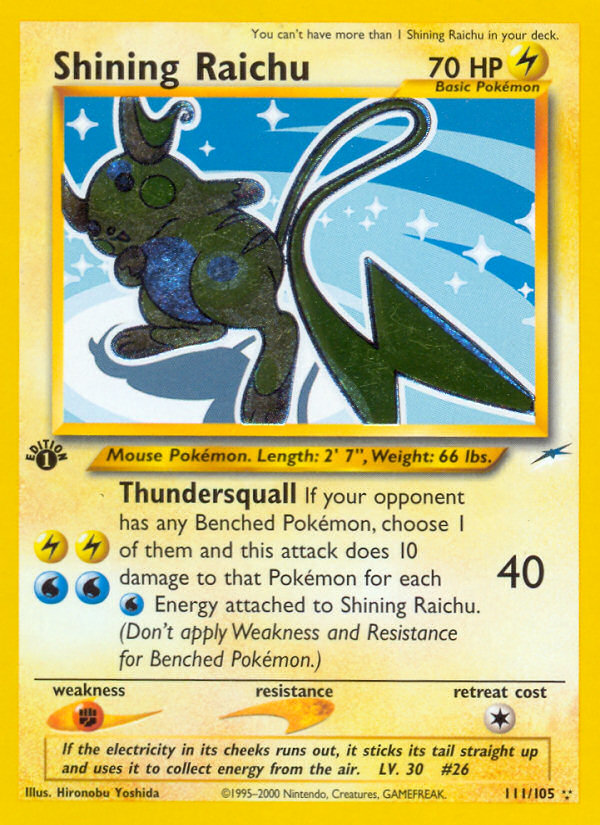 Shining Raichu 111 Rare Shining card from Neo Destiny