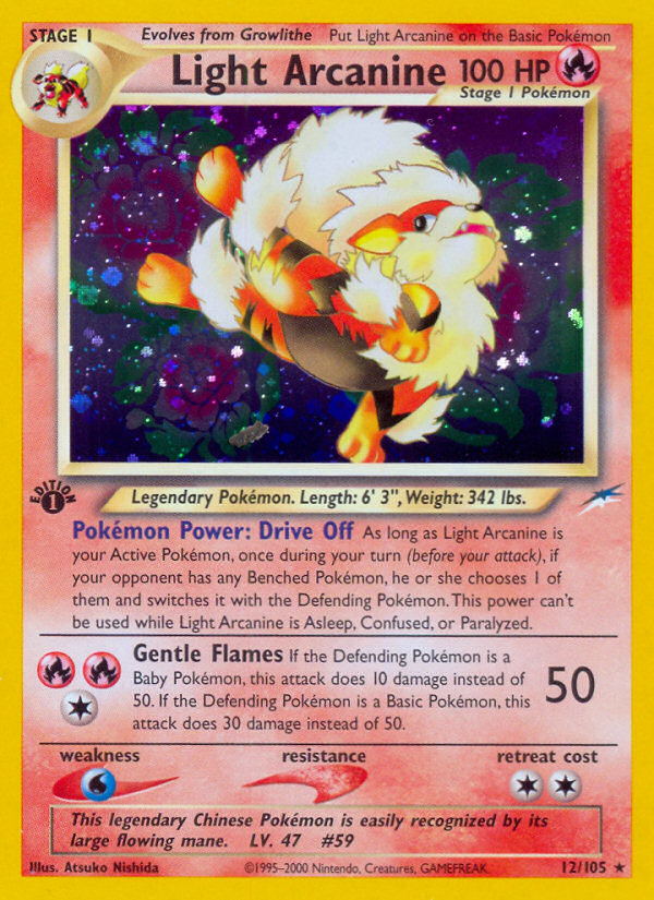 Light Arcanine 12 Rare Holo card from Neo Destiny