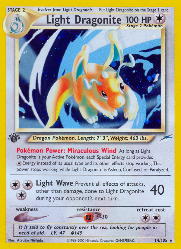 Light Dragonite 14 Rare Holo card from Neo Destiny