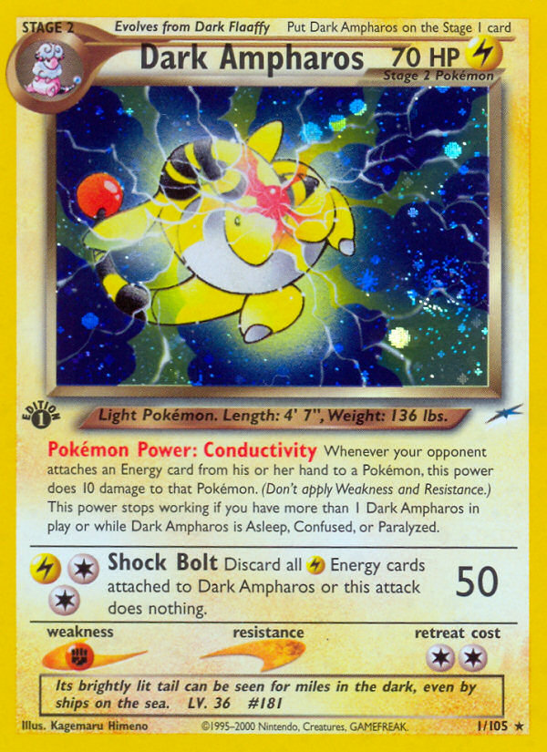 Dark Ampharos 1/105 Rare Holo card from Neo Destiny