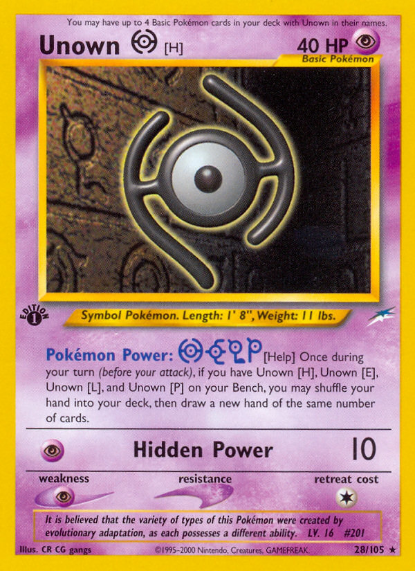 Unown [H] 28/105 Rare card from Neo Destiny
