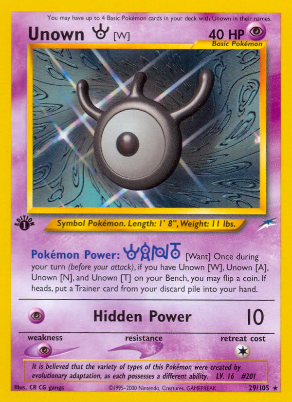 Unown [W] 29 Rare card from Neo Destiny