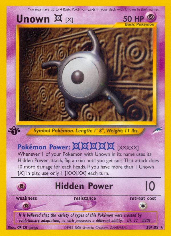 Unown [X] 30/105 Rare card from Neo Destiny