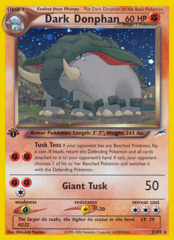 Dark Donphan 3 Rare Holo card from Neo Destiny