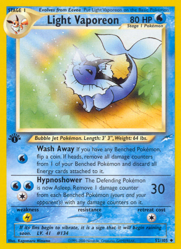 Light Vaporeon 52 Uncommon card from Neo Destiny