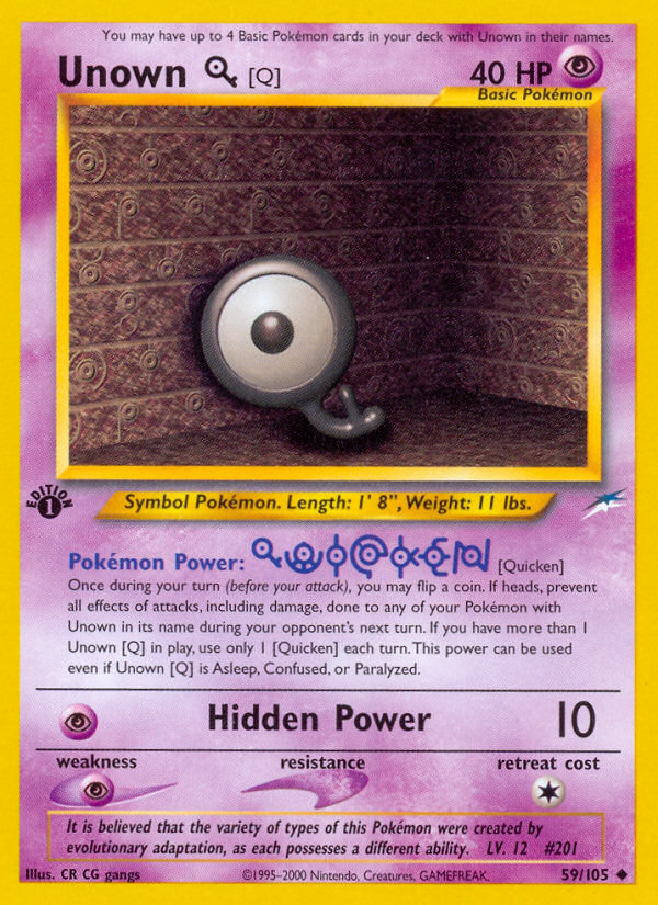 Unown [Q] 59 Uncommon card from Neo Destiny