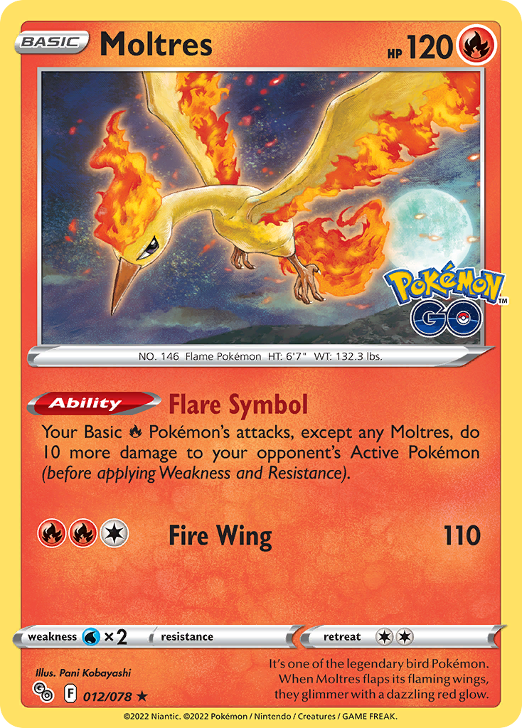 Moltres 12 Rare Holo card from Pokémon GO