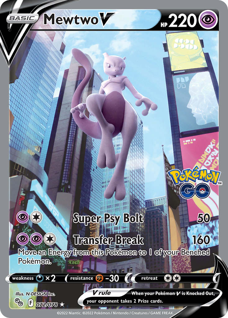 Mewtwo V 72 Rare Ultra card from Pokémon GO