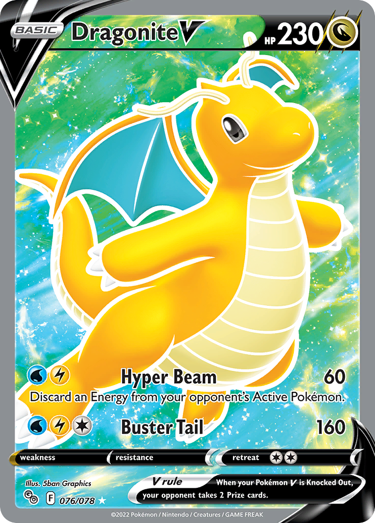 Dragonite V 76 Rare Ultra card from Pokémon GO