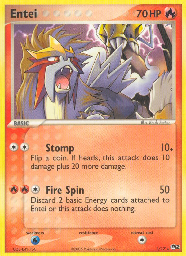 Entei 1 Rare card from POP Series 2