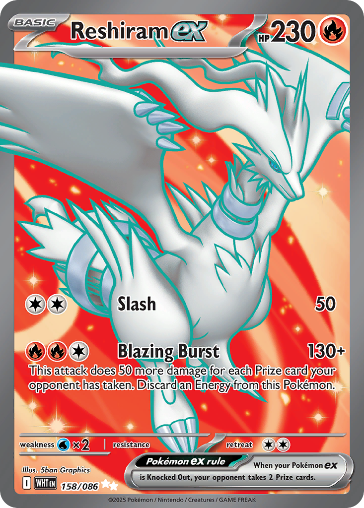 Reshiram ex 158 Ultra Rare card from White Flare