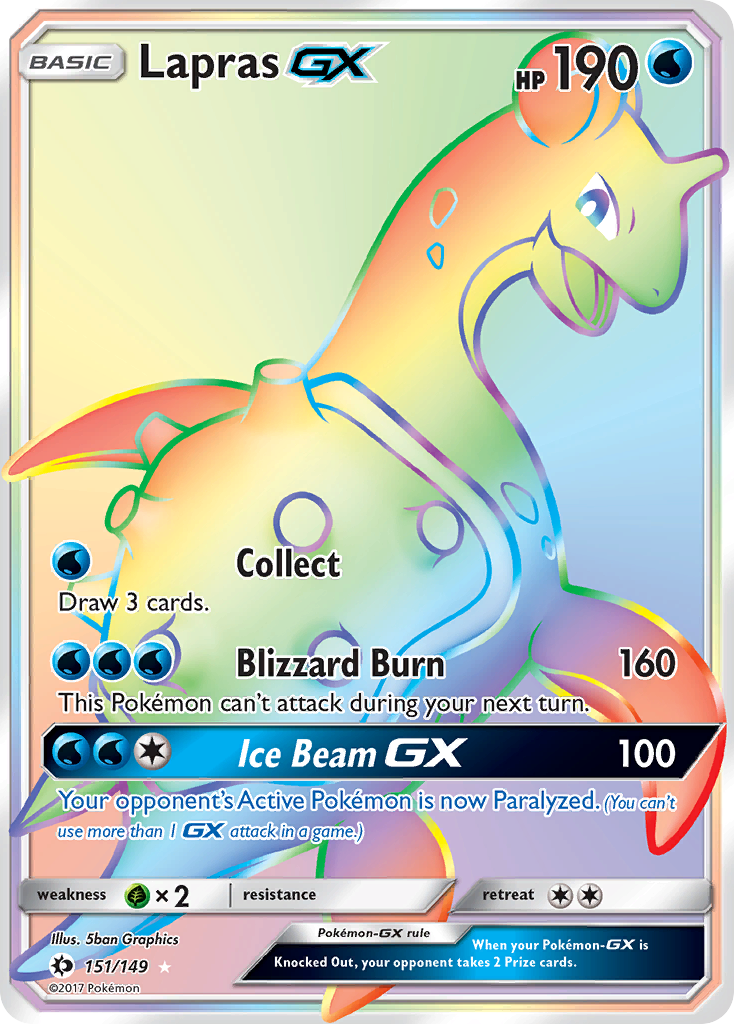 Lapras-GX 151 Rare Rainbow card from Sun & Moon