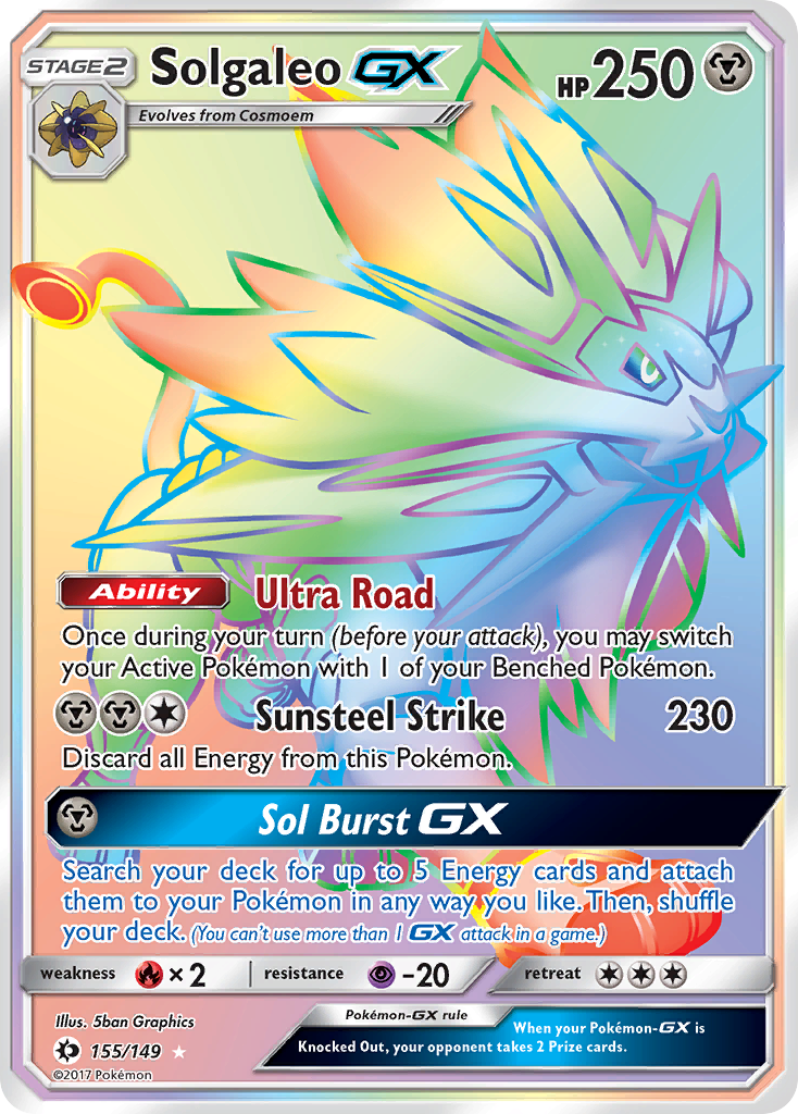 Solgaleo-GX 155 Rare Rainbow card from Sun & Moon