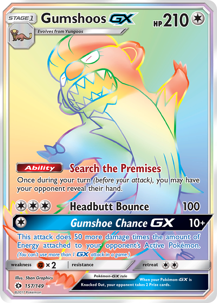 Gumshoos-GX 157 Rare Rainbow card from Sun & Moon
