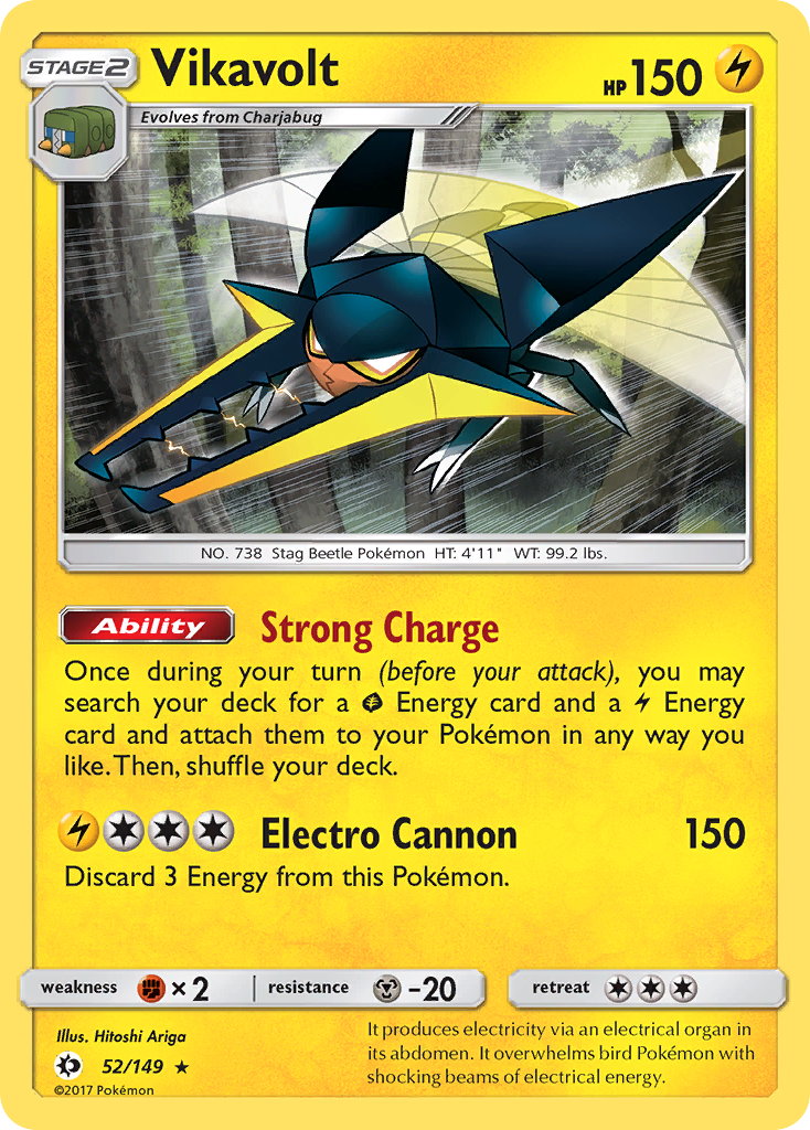 Vikavolt 52 Rare Holo card from Sun & Moon