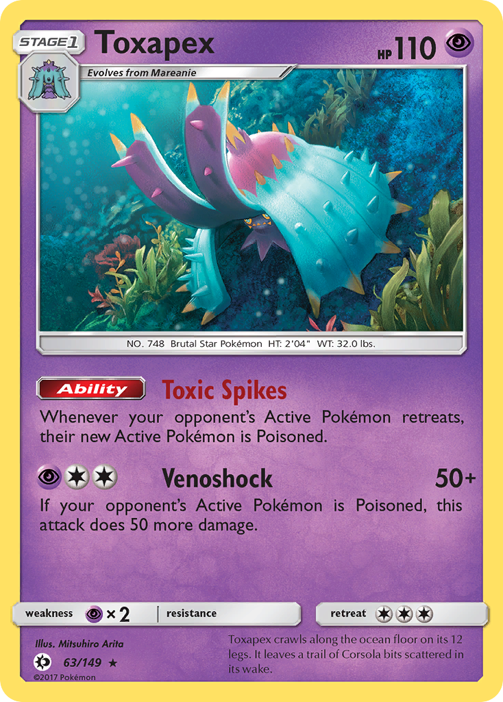 Toxapex 63 Rare Holo card from Sun & Moon