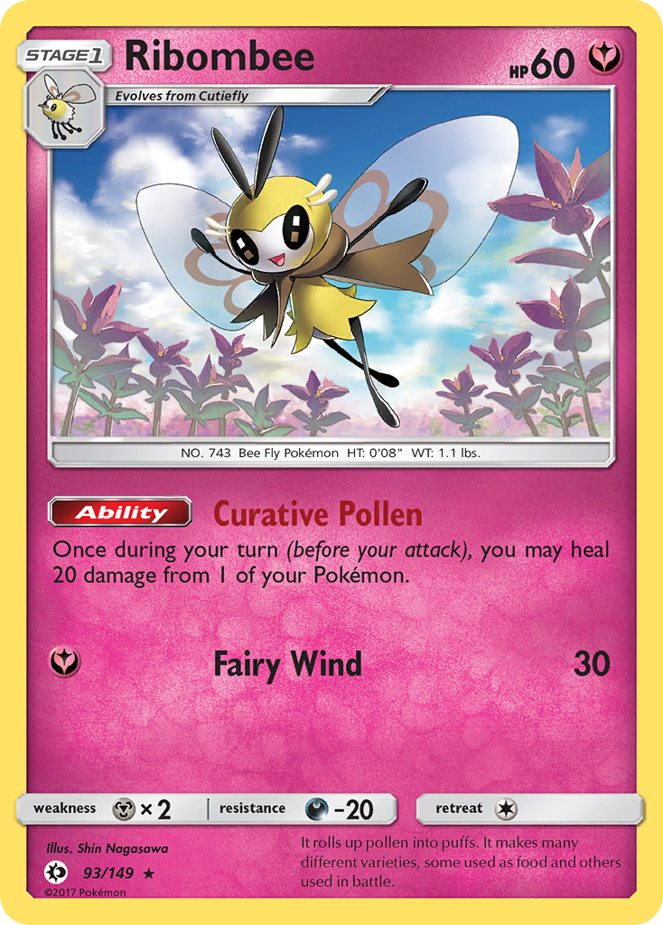 Ribombee 93 Rare Holo card from Sun & Moon