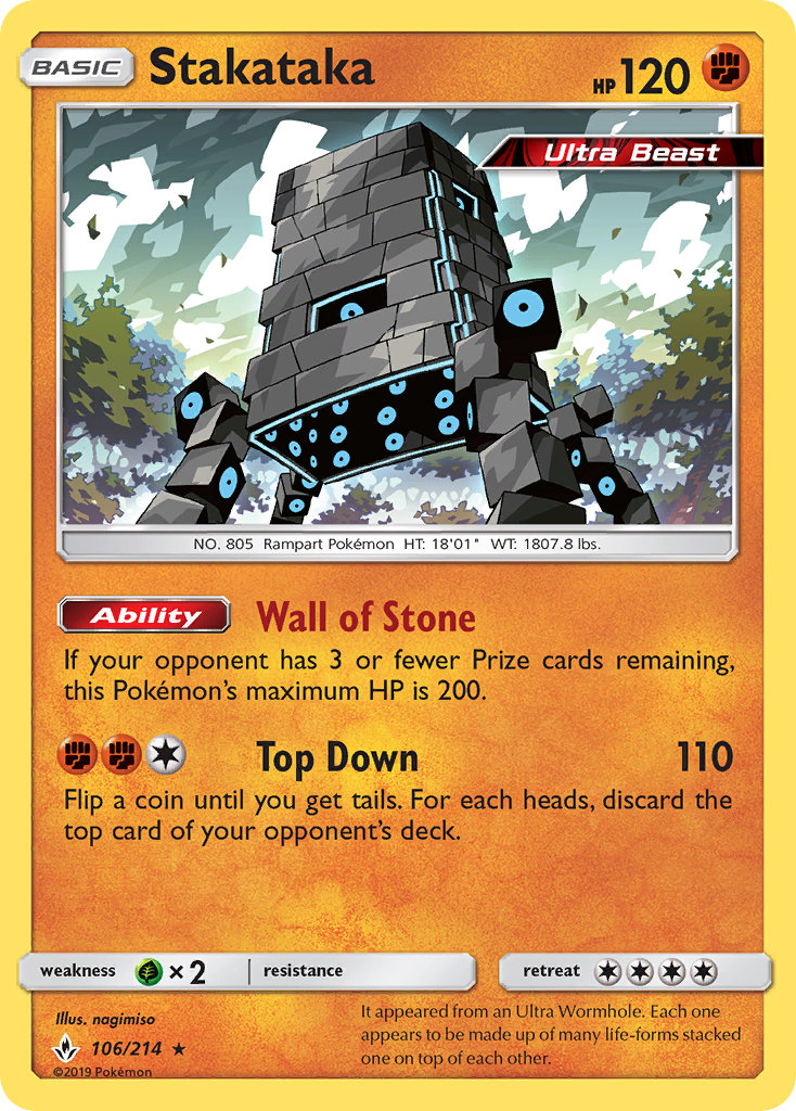 Stakataka 106 Rare Holo card from Unbroken Bonds