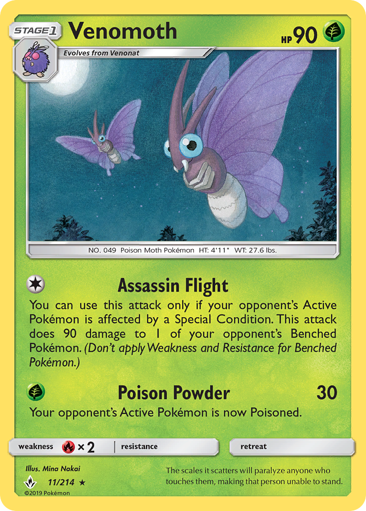 Venomoth 11/214 Rare card from Unbroken Bonds