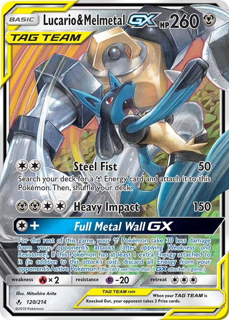 Lucario & Melmetal-GX 120/214 Rare Holo GX card from Unbroken Bonds