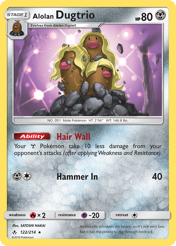 Alolan Dugtrio 122/214 Rare card from Unbroken Bonds