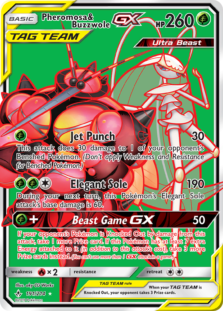 Pheromosa & Buzzwole-GX 191 Rare Ultra card from Unbroken Bonds