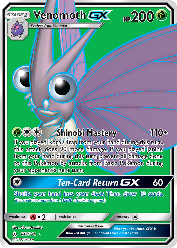 Venomoth-GX 193 Rare Ultra card from Unbroken Bonds