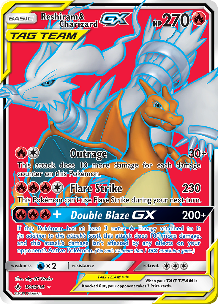 Reshiram & Charizard-GX 194 Rare Ultra card from Unbroken Bonds