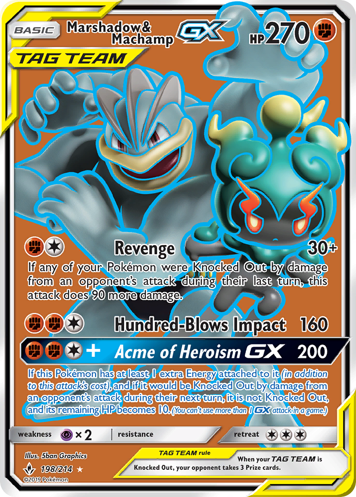 Marshadow & Machamp-GX 198 Rare Ultra card from Unbroken Bonds