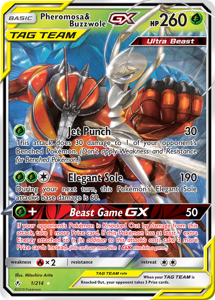 Pheromosa & Buzzwole-GX 1 Rare Holo GX card from Unbroken Bonds