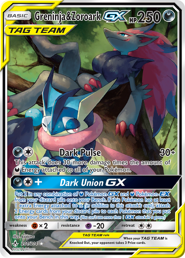 Greninja & Zoroark-GX 201 Rare Ultra card from Unbroken Bonds