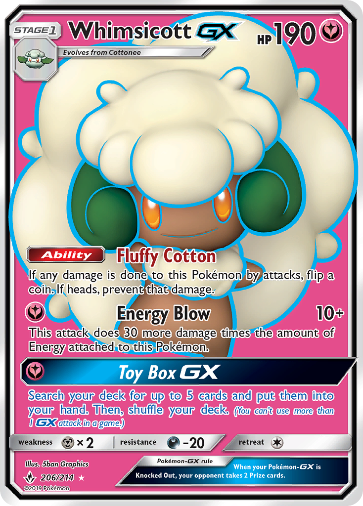 Whimsicott-GX 206/214 Rare Ultra card from Unbroken Bonds