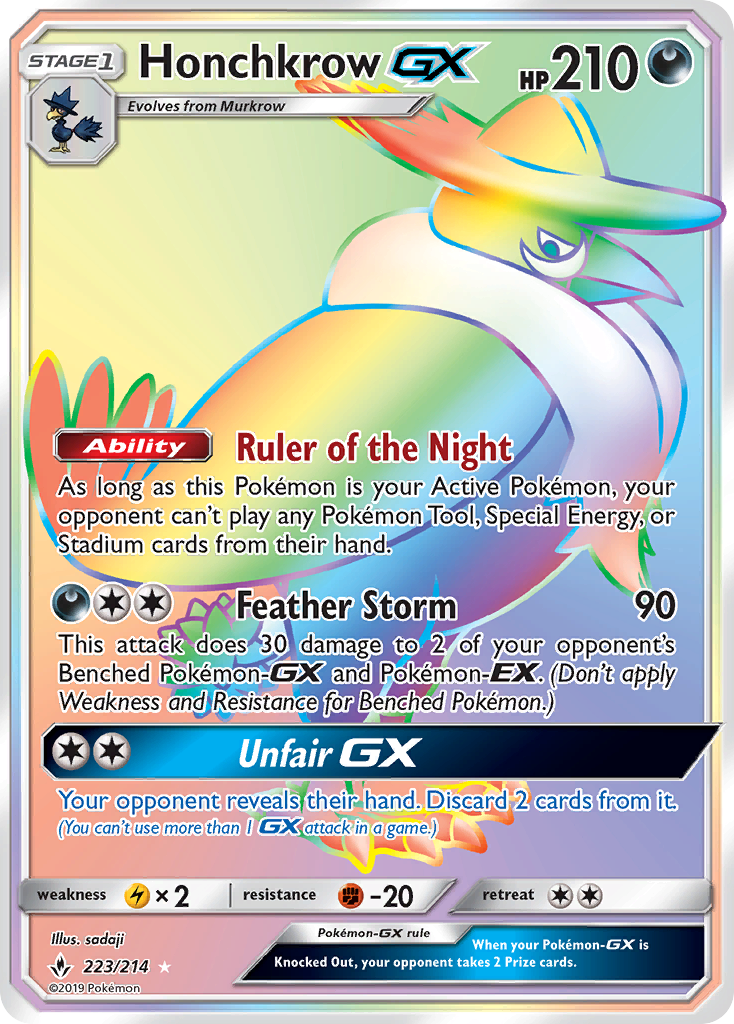 Honchkrow-GX 223 Rare Rainbow card from Unbroken Bonds