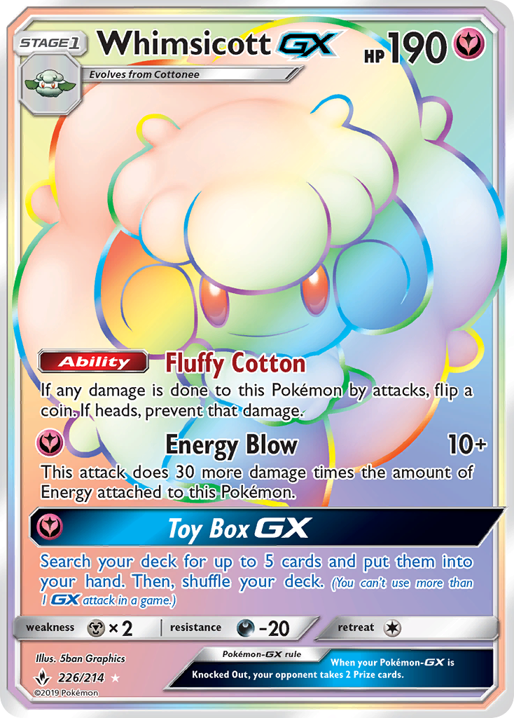 Whimsicott-GX 226/214 Rare Rainbow card from Unbroken Bonds
