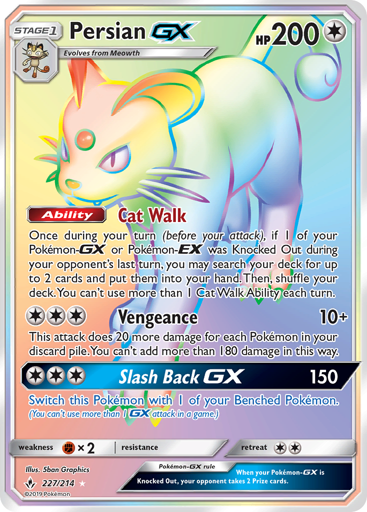 Persian-GX 227 Rare Rainbow card from Unbroken Bonds