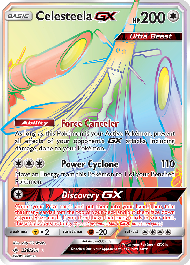 Celesteela-GX 228/214 Rare Rainbow card from Unbroken Bonds