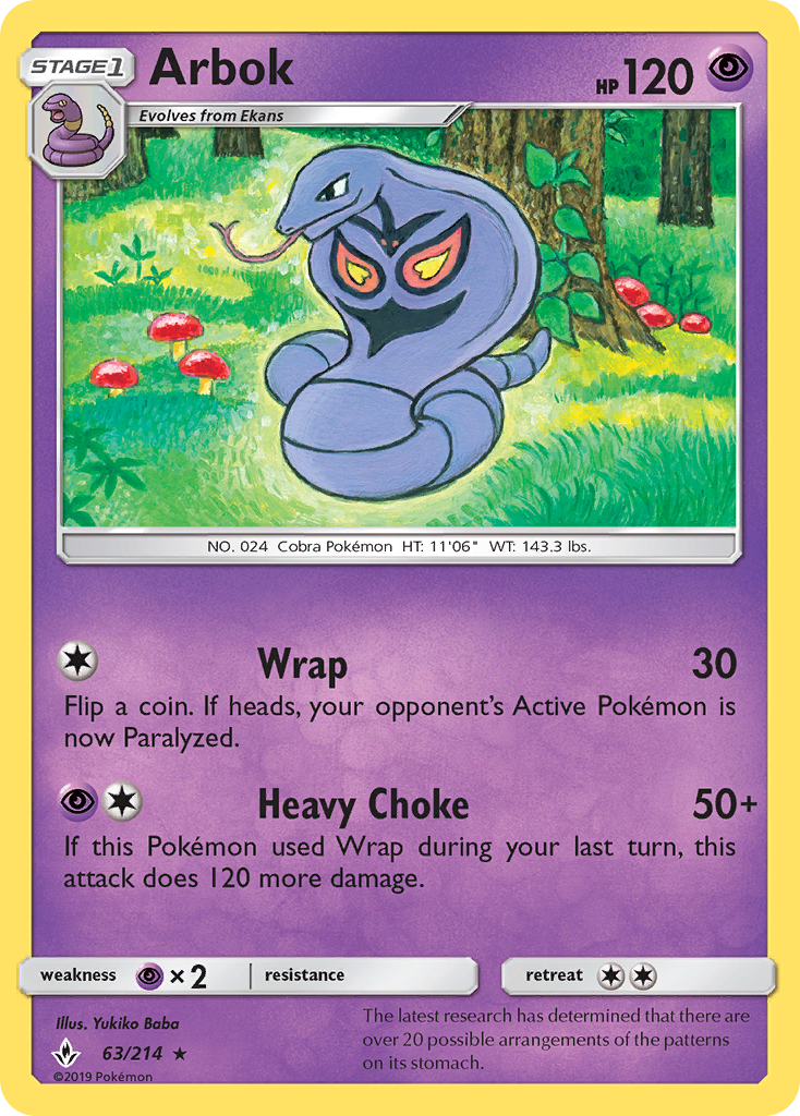 Arbok 63 Rare card from Unbroken Bonds