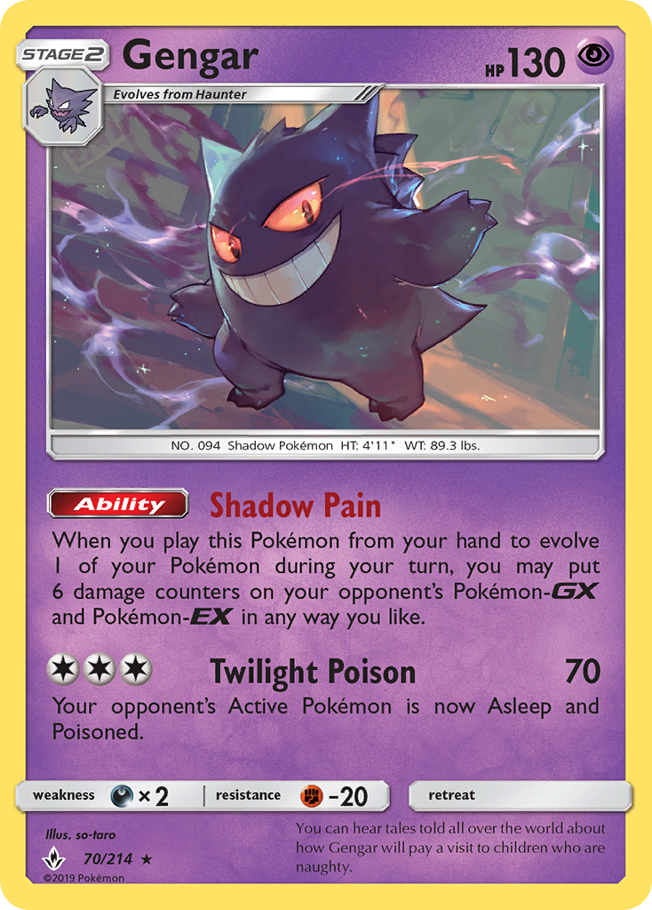 Gengar 70/214 Rare card from Unbroken Bonds