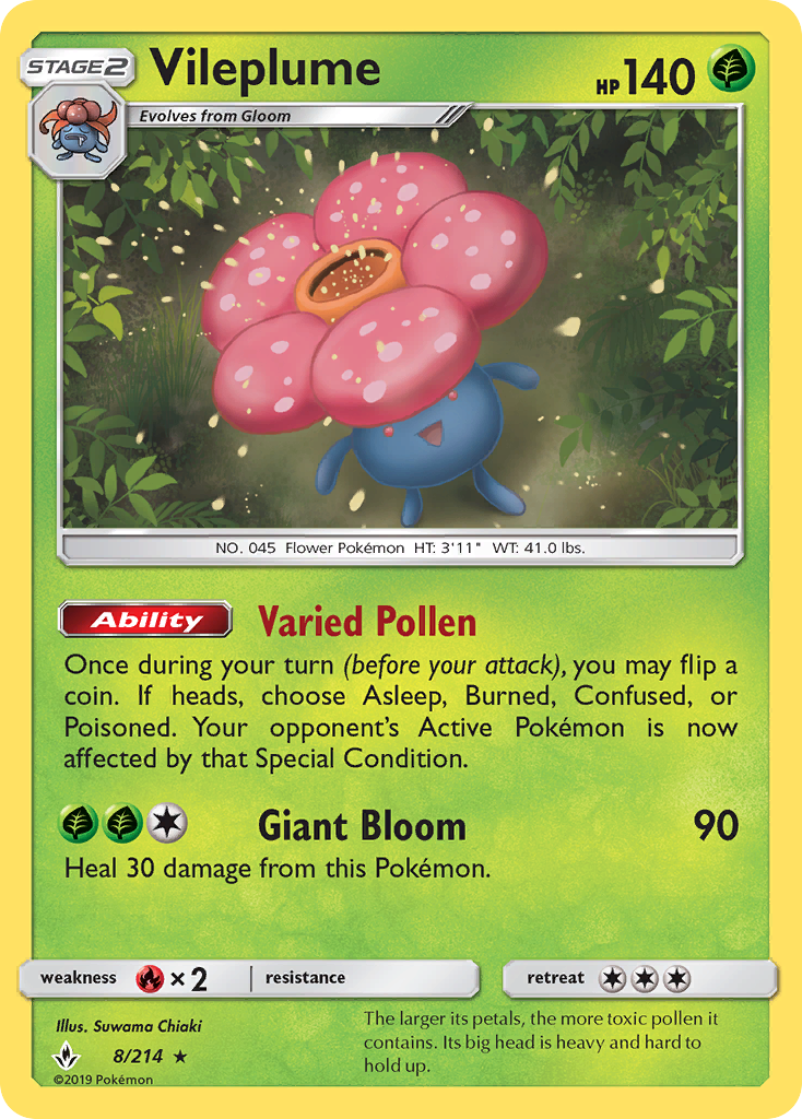 Vileplume 8 Rare Holo card from Unbroken Bonds