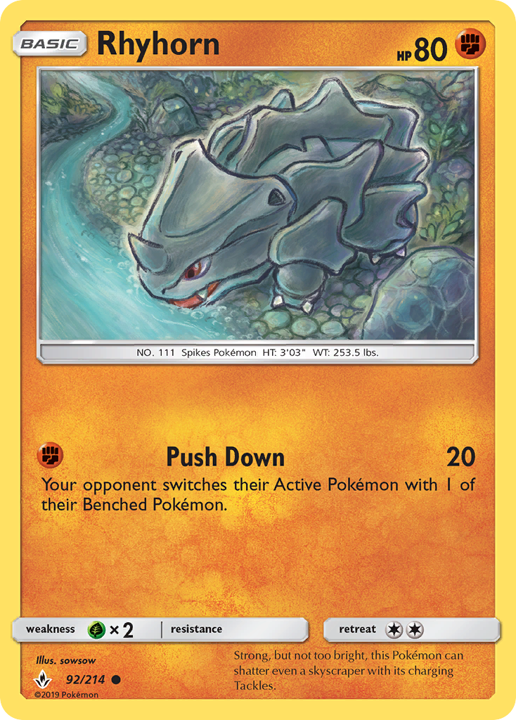 Rhyhorn 92/214 Common card from Unbroken Bonds