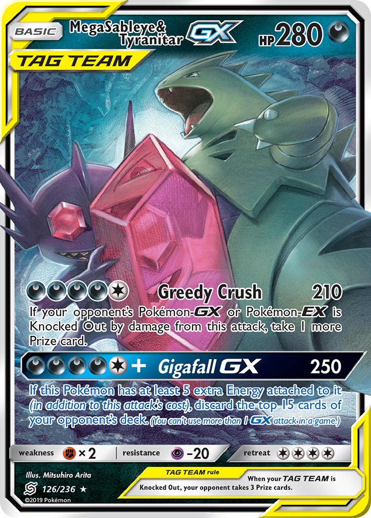 Mega Sableye & Tyranitar-GX 126 Rare Holo GX card from Unified Minds