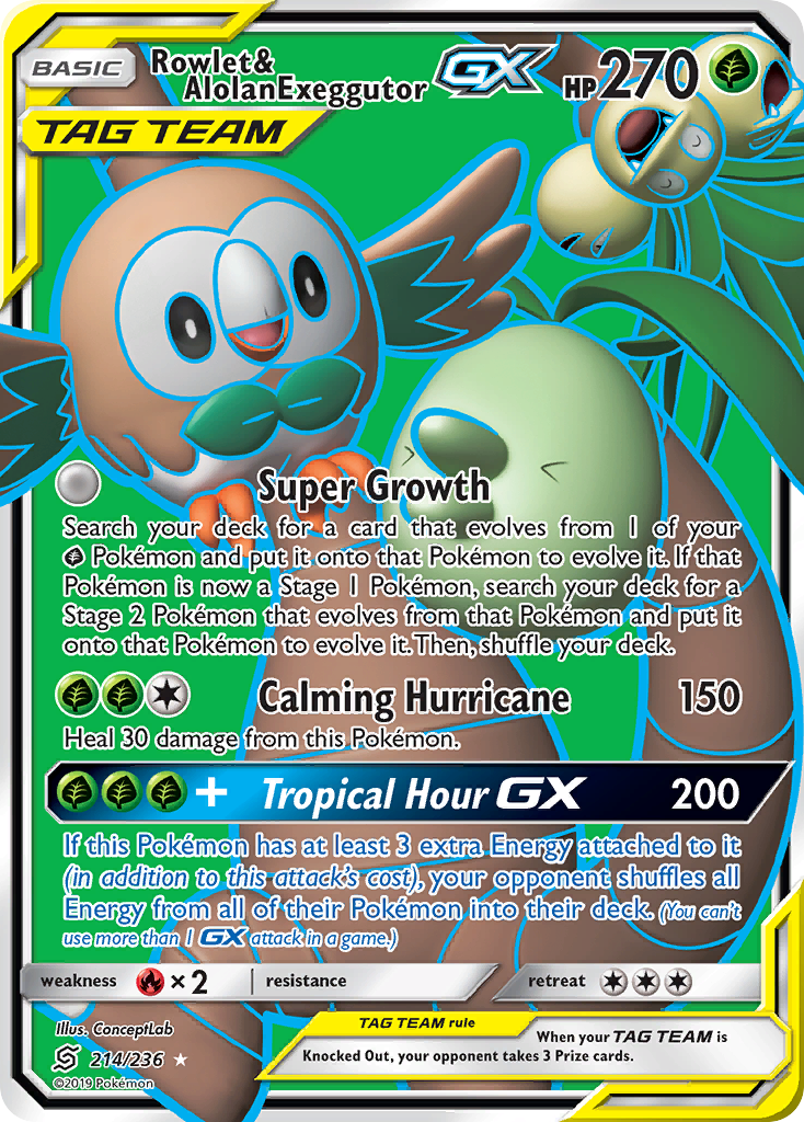 Rowlet & Alolan Exeggutor-GX 214 Rare Ultra card from Unified Minds