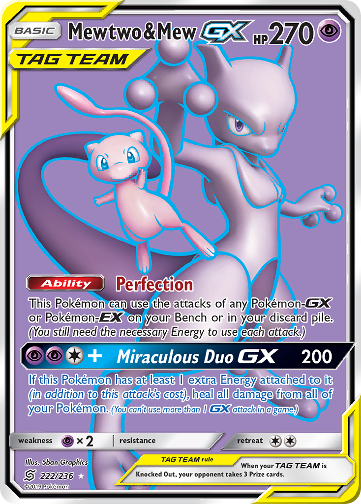 Mewtwo & Mew-GX 222 Rare Ultra card from Unified Minds