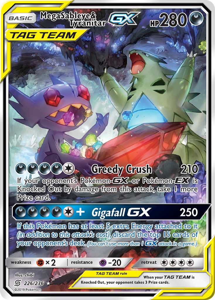 Mega Sableye & Tyranitar-GX 226/236 Rare Ultra card from Unified Minds