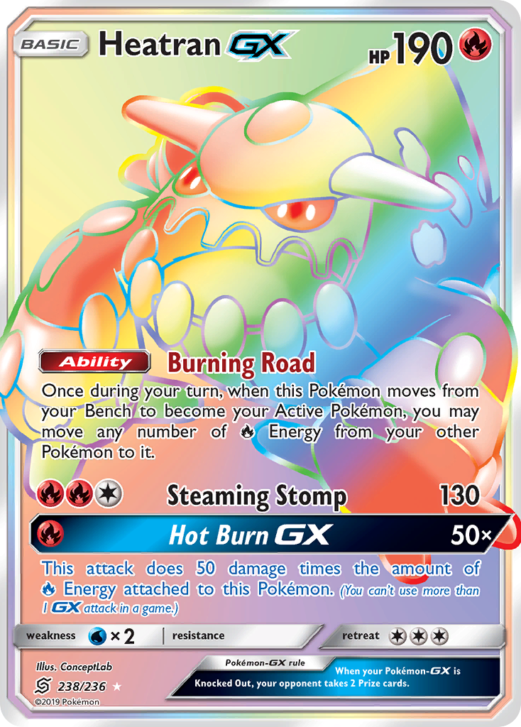 Heatran-GX 238 Rare Rainbow card from Unified Minds