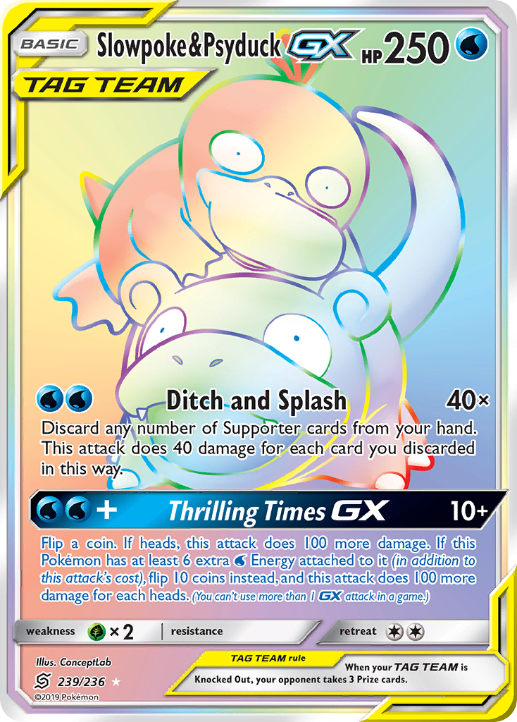 Slowpoke & Psyduck-GX 239 Rare Rainbow card from Unified Minds