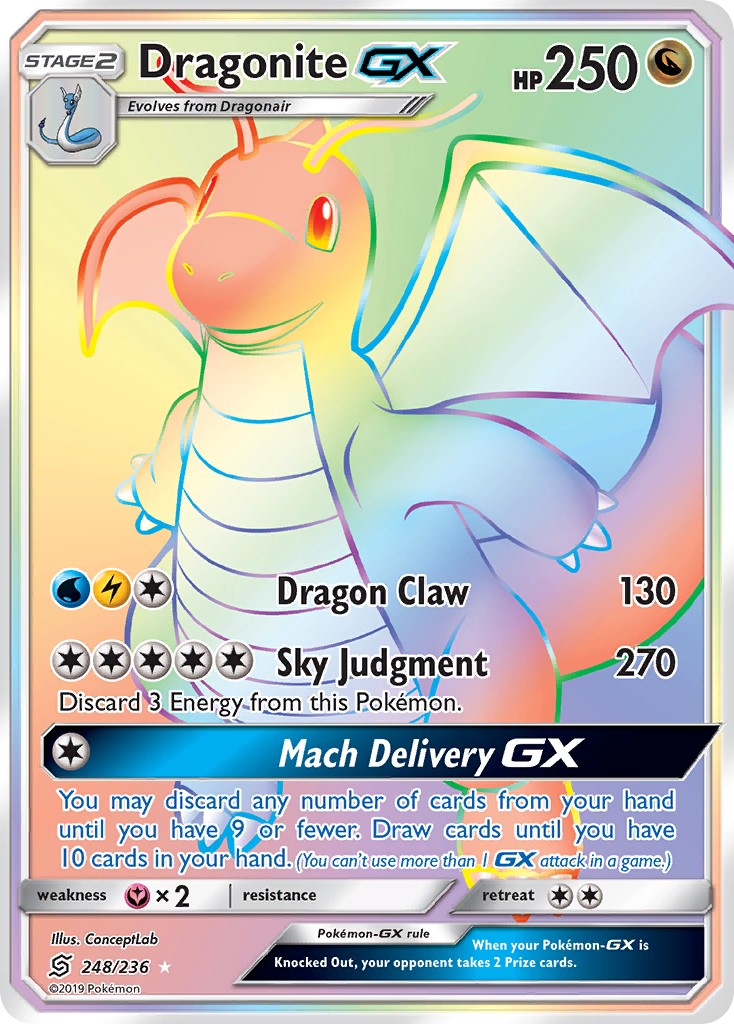 Dragonite-GX 248 Rare Rainbow card from Unified Minds
