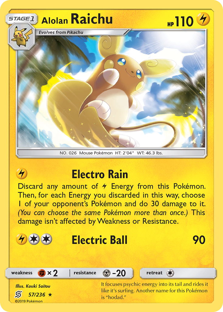 Alolan Raichu 57 Rare Holo card from Unified Minds