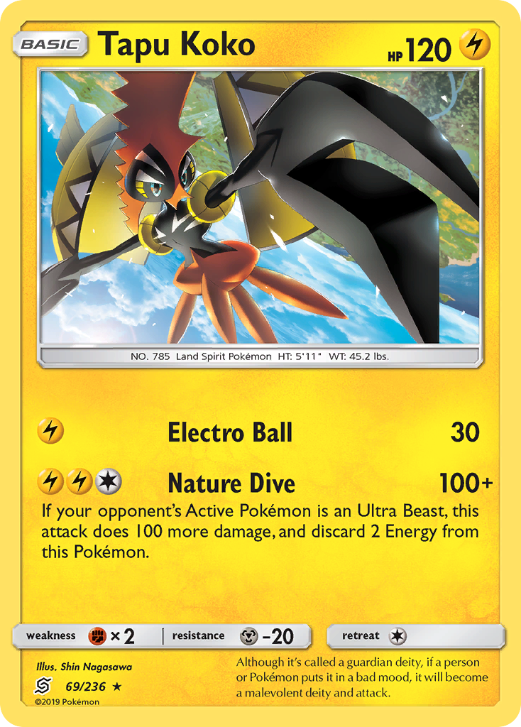 Tapu Koko 69/236 Rare Holo card from Unified Minds